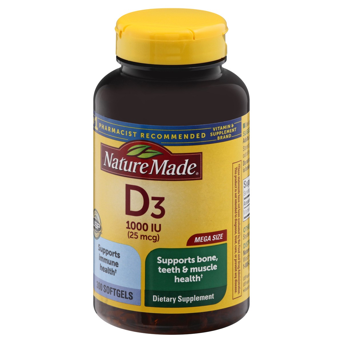 slide 5 of 12, Nature Made Vitamin D3 1000 IU (25 mcg), Dietary Supplement for Bone, Teeth, Muscle and Immune Health Support, 300 Softgels, 300 Day Supply, 300 ct