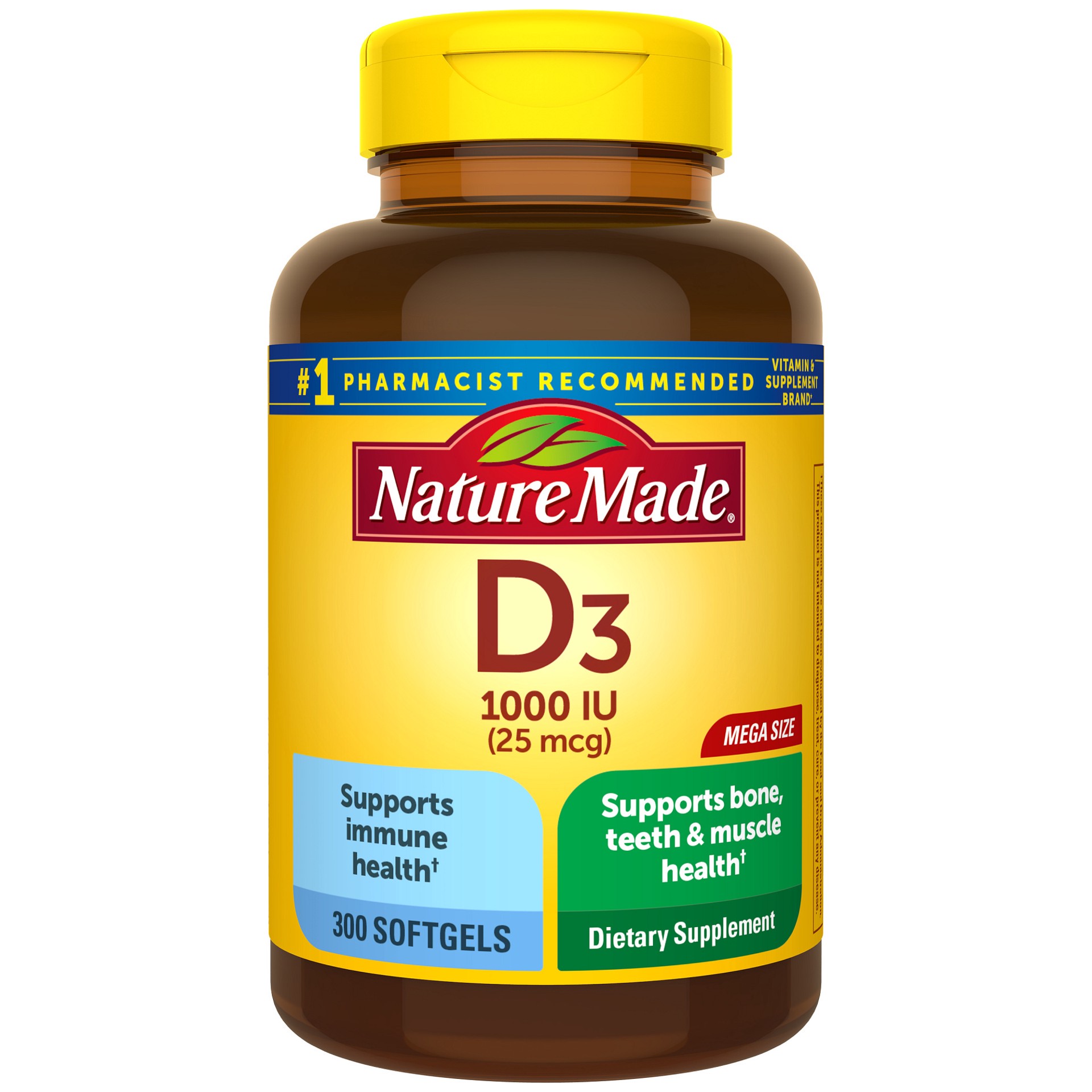 slide 1 of 12, Nature Made Vitamin D3 1000 IU (25 mcg), Dietary Supplement for Bone, Teeth, Muscle and Immune Health Support, 300 Softgels, 300 Day Supply, 300 ct