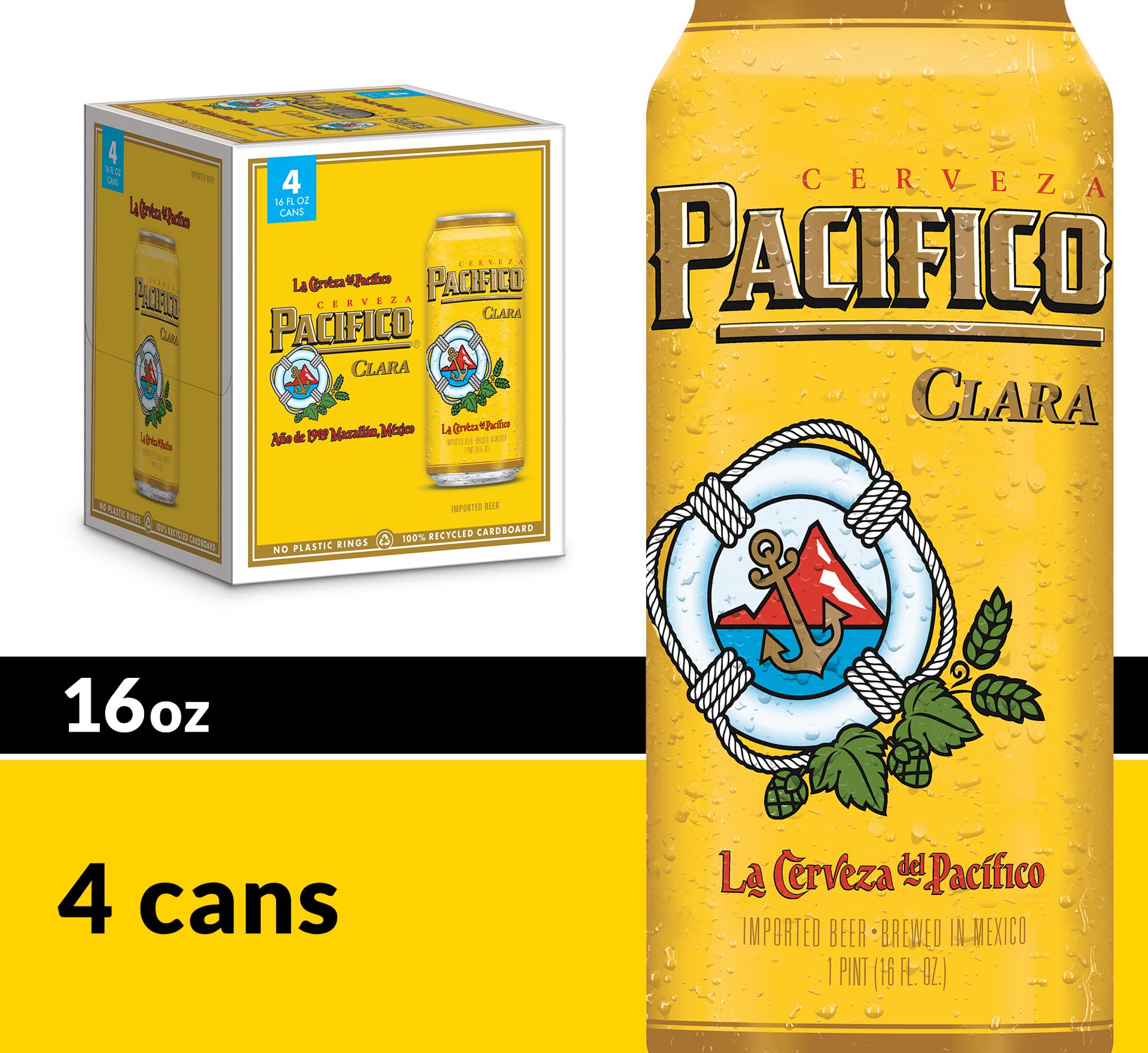 slide 6 of 8, Pacifico Mexican Lager Beer, 4 pk 16 fl oz Cans, 4.4% ABV, 4 ct; 16 fl oz