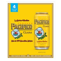 Pacifico Mexican Lager Beer, 4 pk 16 fl oz Cans, 4.4% ABV