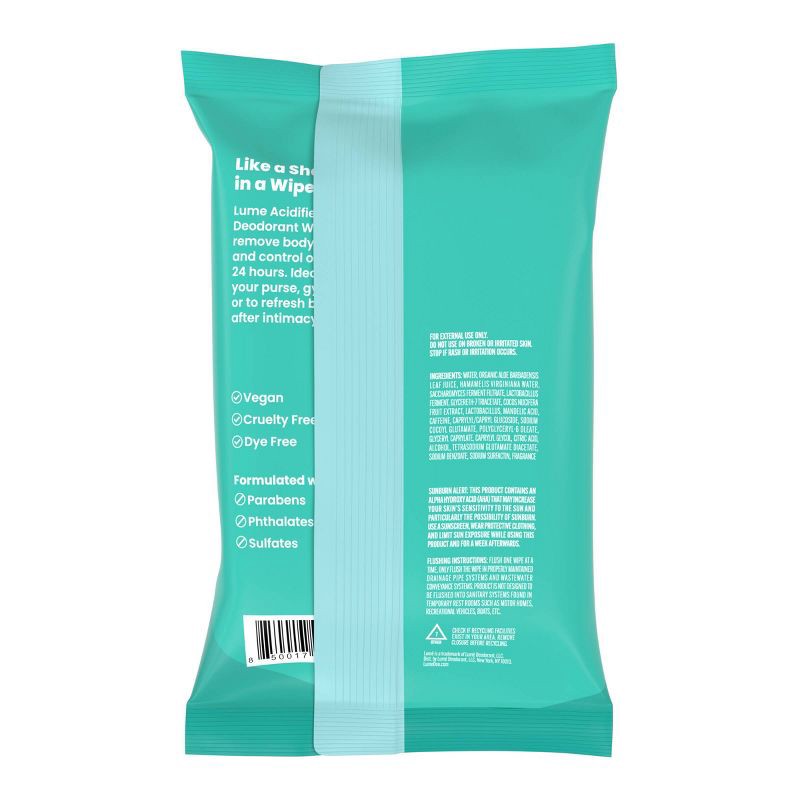 slide 2 of 10, Lume Acidified Deo Wipes Pouch - Cucumber - 45ct, 45 ct