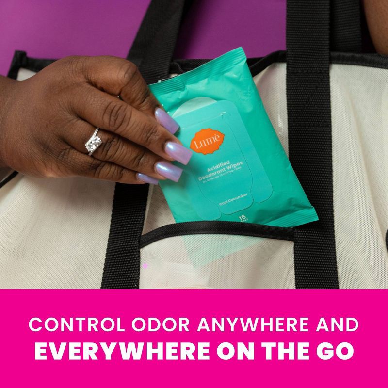 slide 5 of 10, Lume Acidified Deo Wipes Pouch - Cucumber - 45ct, 45 ct