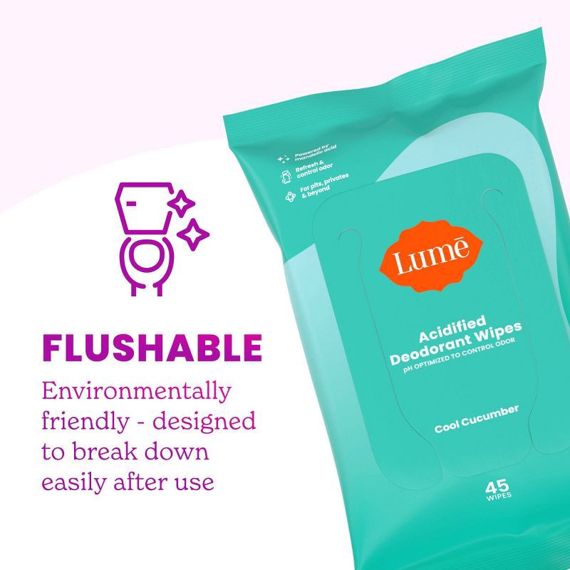 slide 10 of 10, Lume Acidified Deo Wipes Pouch - Cucumber - 45ct, 45 ct