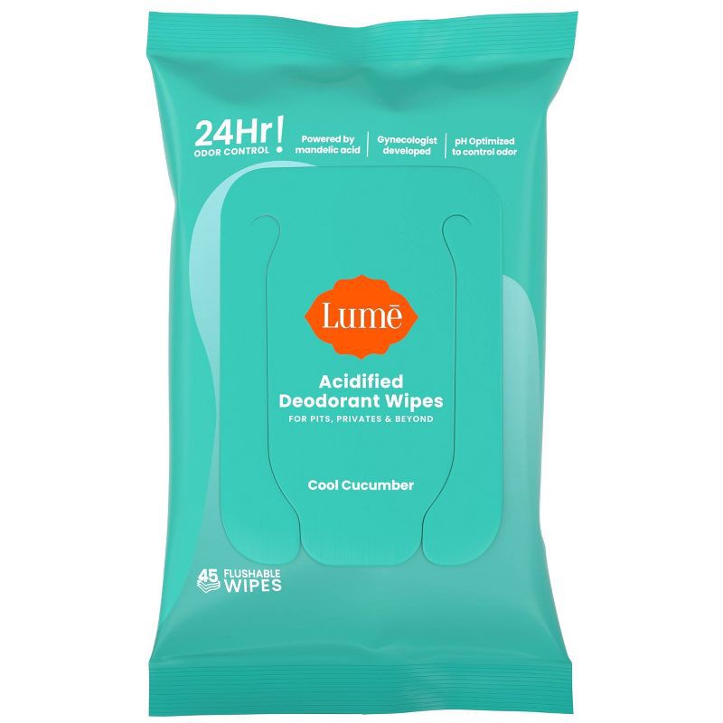 slide 1 of 10, Lume Acidified Deo Wipes Pouch - Cucumber - 45ct, 45 ct