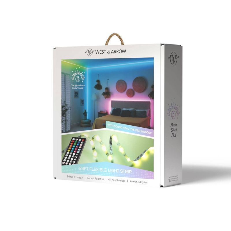 slide 3 of 3, 24.6' Strip Light with Sound Reactive Technology - West & Arrow: RGB, Remote, Indoor Use, 1 ct