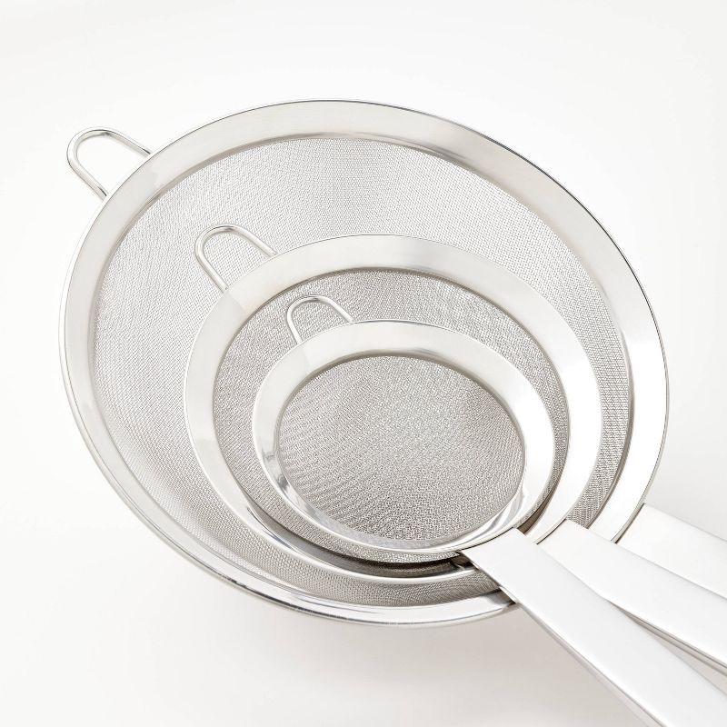 slide 3 of 3, 3pc (3", 5", and 8") Stainless Steel Mesh Strainer Set Silver - Figmint™, 3 ct