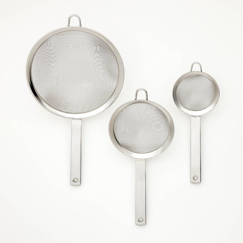 slide 1 of 3, 3pc (3", 5", and 8") Stainless Steel Mesh Strainer Set Silver - Figmint™, 3 ct