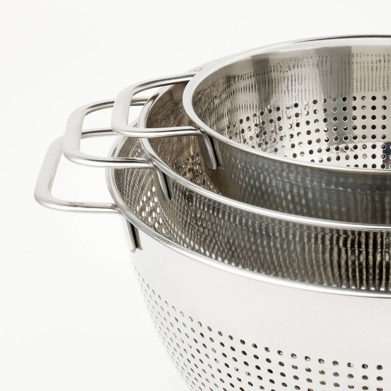 slide 3 of 3, 3pc (1.5qt, 3qt, and 5qt) Stainless Steel Colander Set Silver - Figmint™: Kitchen Strainer Collection, Dishwasher-Safe, 3 ct, 1.5 qt, 3 qt, 5 qt