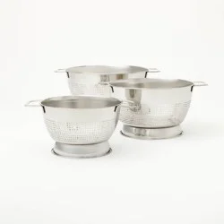 3pc (1.5qt, 3qt, and 5qt) Stainless Steel Colander Set Silver - Figmint™: Kitchen Strainer Collection, Dishwasher-Safe