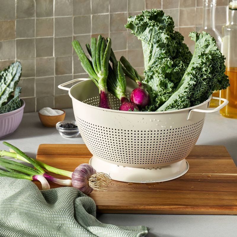 slide 2 of 3, 5qt Stainless Steel Colander Cream - Figmint™, 5 qt