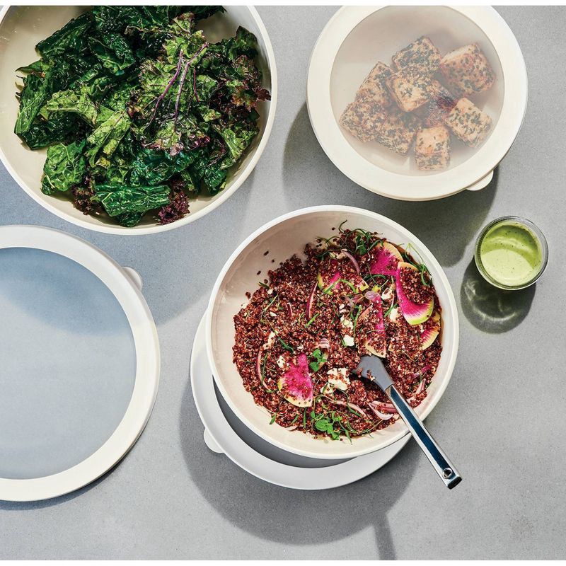 slide 2 of 4, 6pc (set of 3) Plastic Mixing Bowl Set with Lids Cream - Figmint™: Nesting, Dishwasher & Microwave-Safe, 6 ct