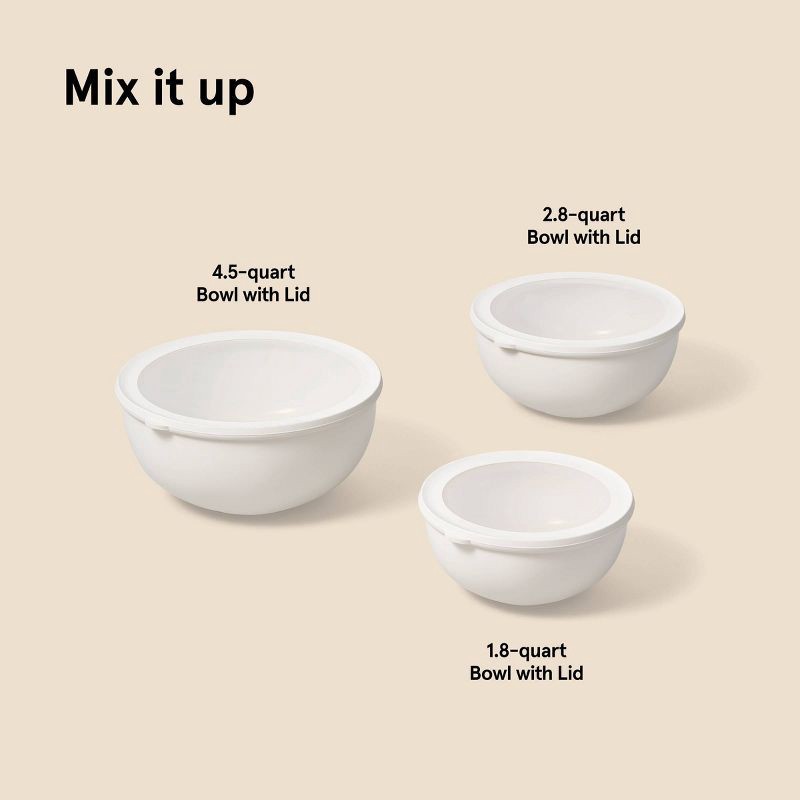 slide 4 of 4, 6pc (set of 3) Plastic Mixing Bowl Set with Lids Cream - Figmint™: Nesting, Dishwasher & Microwave-Safe, 6 ct