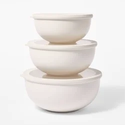 6pc (set of 3) Plastic Mixing Bowl Set with Lids Cream - Figmint™: Nesting, Dishwasher & Microwave-Safe