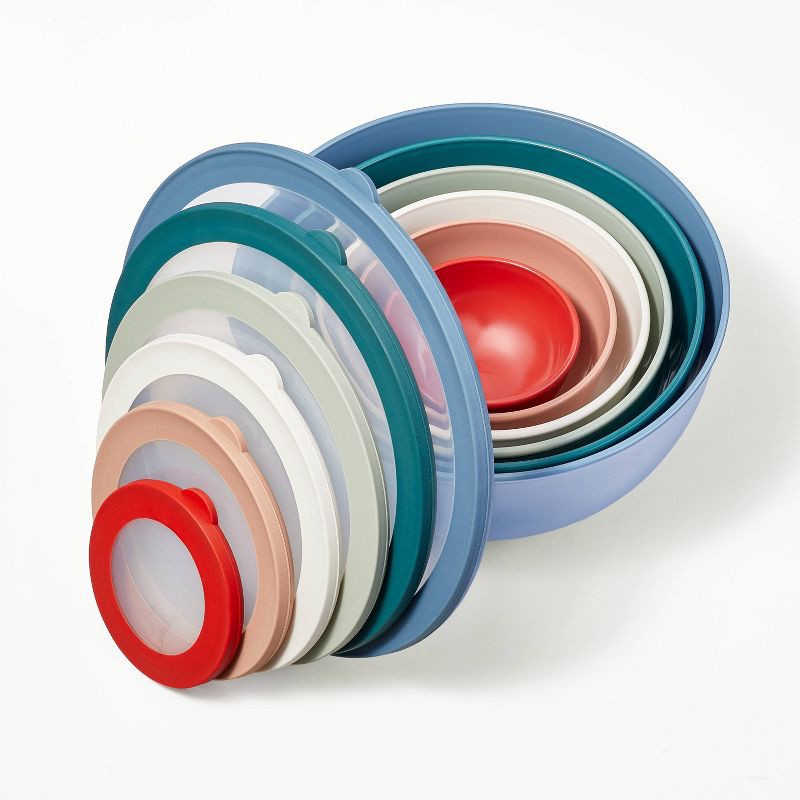 slide 3 of 4, 12pc (set of 6) Plastic Mixing Bowl Set with Lids - Figmint™: Nesting, Multicolor, Dishwasher & Microwave Safe, 12 ct