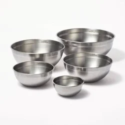 5pc Stainless Steel Non-Slip Mixing Bowls (no lids) Silver - Figmint™: Nesting Kitchen Set, Dishwasher-Safe, 0.5-8 qt.