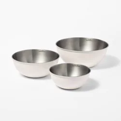3pc (5qt, 3qt & 1.5qt) Stainless Steel Non-Slip Mixing Bowls (no lids) Cream - Figmint™: Metal Nesting Kitchen Set