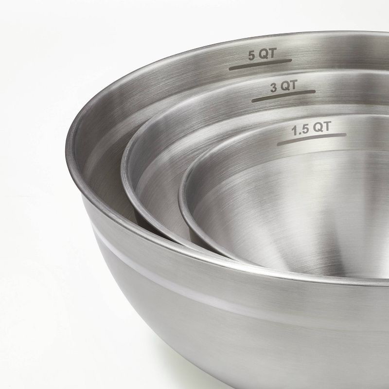 slide 3 of 3, 3pc (5qt, 3qt & 1.5qt) Stainless Steel Non-Slip Mixing Bowls (no lids) Silver - Figmint™, 3 ct, 5 qt, 3 qt, 1.5 qt