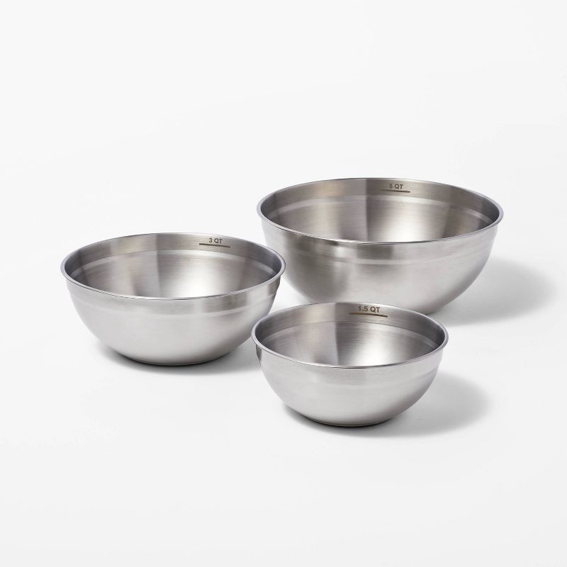 slide 1 of 3, 3pc (5qt, 3qt & 1.5qt) Stainless Steel Non-Slip Mixing Bowls (no lids) Silver - Figmint™, 3 ct, 5 qt, 3 qt, 1.5 qt