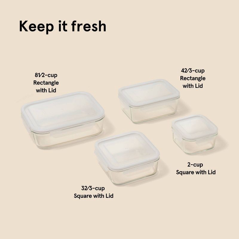 slide 6 of 6, 8pc (Set of 4) Glass Food Storage Container Set Clear - Figmint™: Freezer, Dishwasher & Microwave Safe, 8 ct