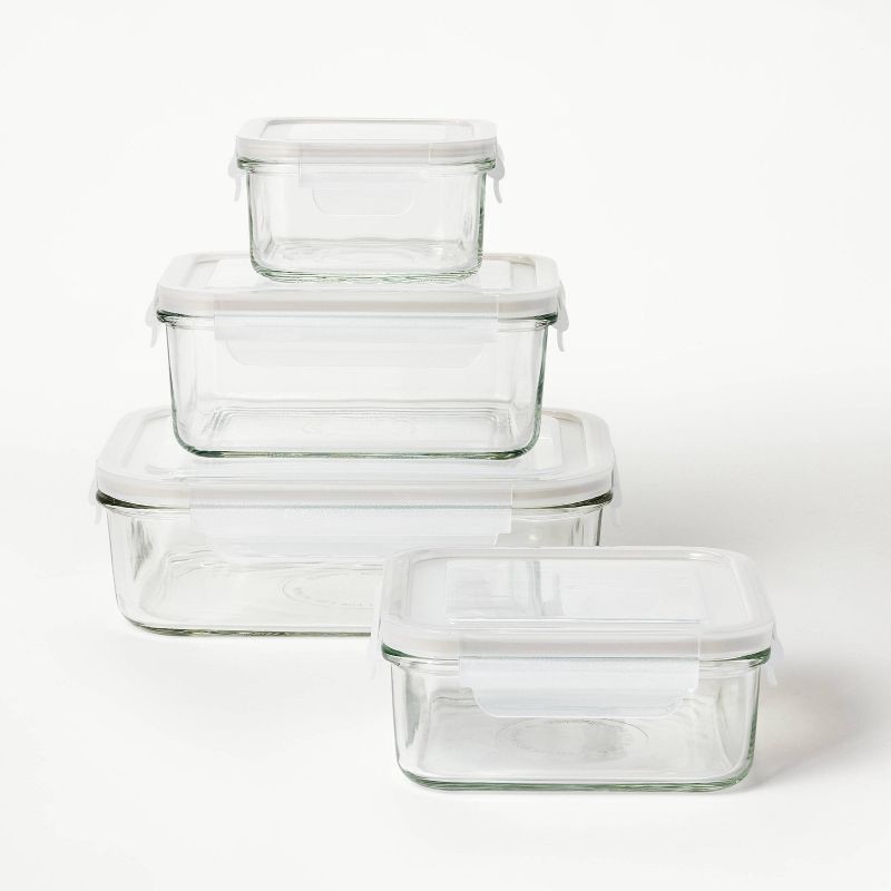 slide 1 of 6, 8pc (Set of 4) Glass Food Storage Container Set Clear - Figmint™: Freezer, Dishwasher & Microwave Safe, 8 ct