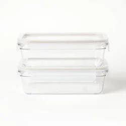 4pc (set of 2) 5.5 Cup Tritan Plastic Rectangle Food Storage Container Set Clear - Figmint™: Stackable Design