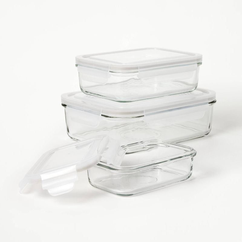 slide 3 of 6, 6pc (Set of 3) Glass Food Storage Container Set Clear - Figmint™: Freezer, Dishwasher & Microwave Safe, 6 ct