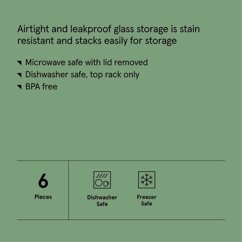 slide 5 of 6, 6pc (Set of 3) Glass Food Storage Container Set Clear - Figmint™: Freezer, Dishwasher & Microwave Safe, 6 ct