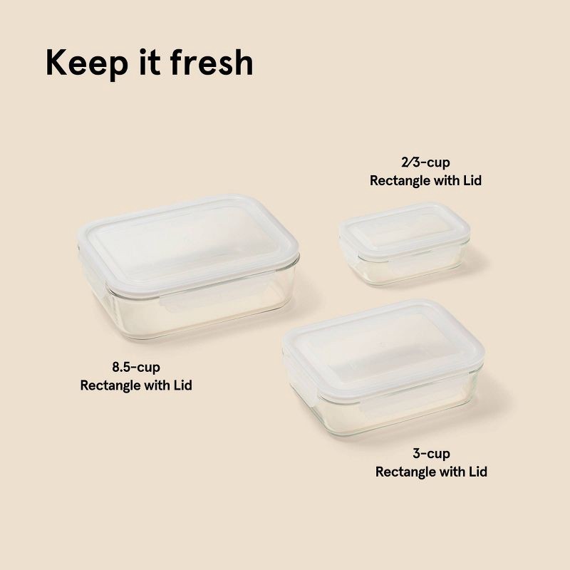 slide 6 of 6, 6pc (Set of 3) Glass Food Storage Container Set Clear - Figmint™: Freezer, Dishwasher & Microwave Safe, 6 ct