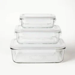 6pc (Set of 3) Glass Food Storage Container Set Clear - Figmint™: Freezer, Dishwasher & Microwave Safe