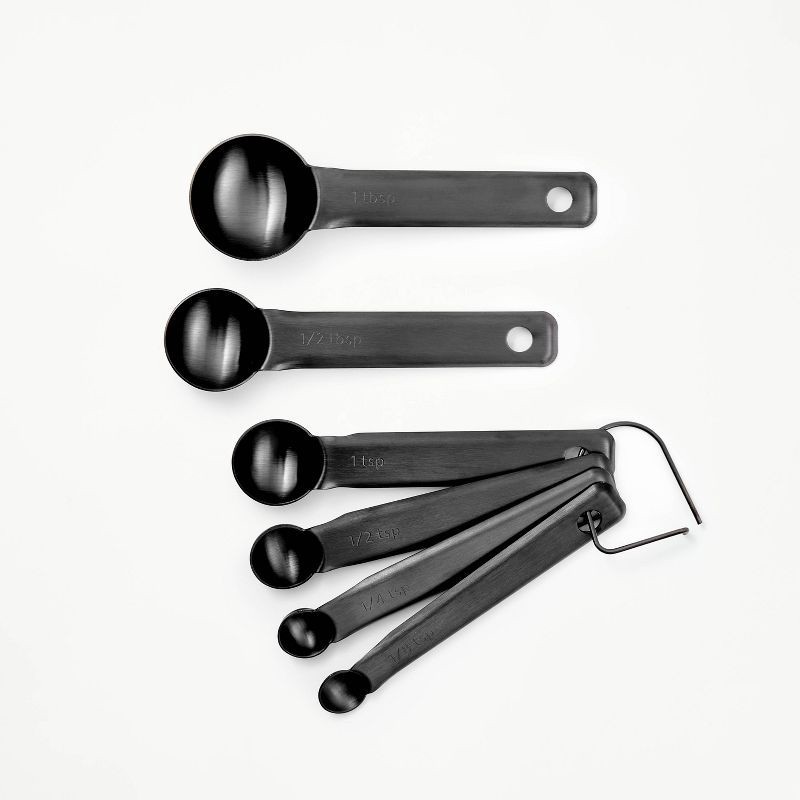 slide 1 of 3, 6pc Stainless Steel Measuring Spoons Matte Black - Figmint™: Dishwasher-Safe, Includes Teaspoon & Tablespoon Set, 6 ct