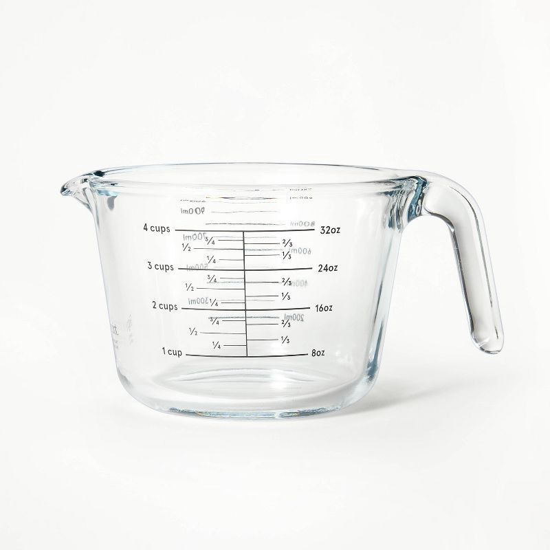 slide 1 of 4, 4 Cup Glass Measuring Cup Clear - Figmint™: Borosilicate, Microwave & Dishwasher Safe, 32oz Capacity, 32 oz