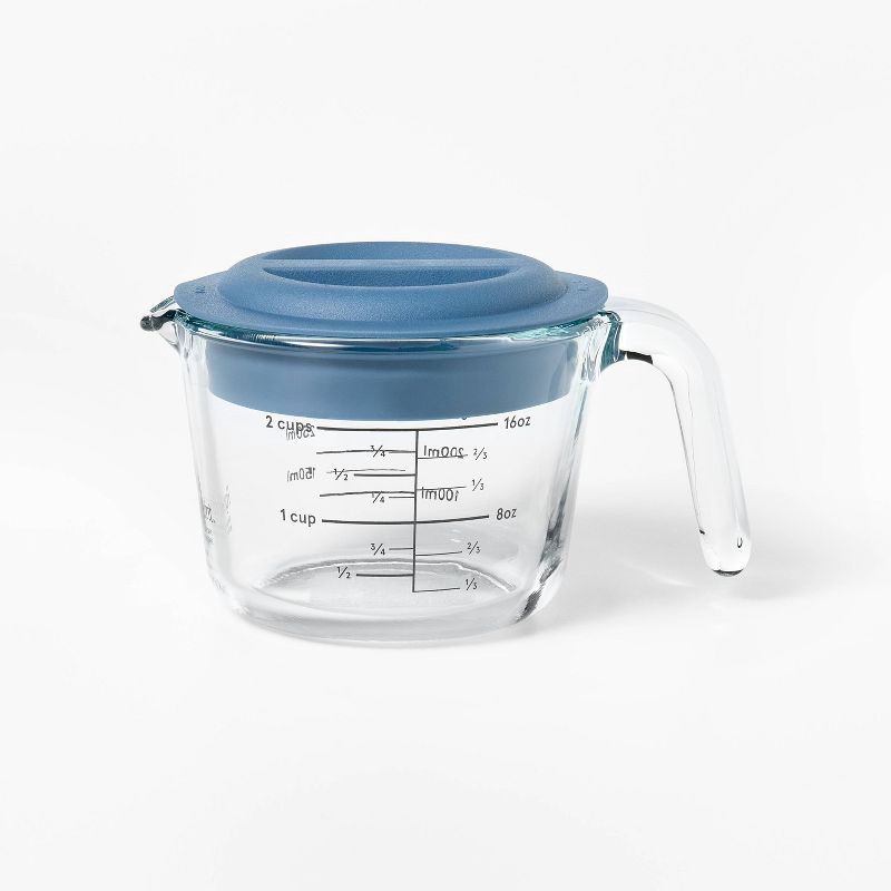 slide 1 of 3, 2 Cup Glass Measuring Cup with Lid Clear - Figmint™: Borosilicate, Dishwasher & Freezer Safe, Kitchen Essential, 1 ct
