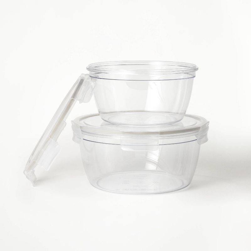 slide 3 of 4, 4pc (set of 2) 8.5 Cup and 14 Cup Tritan Plastic Round Food Storage Container Set with Lids Clear - Figmint™: Stackable, 4 ct
