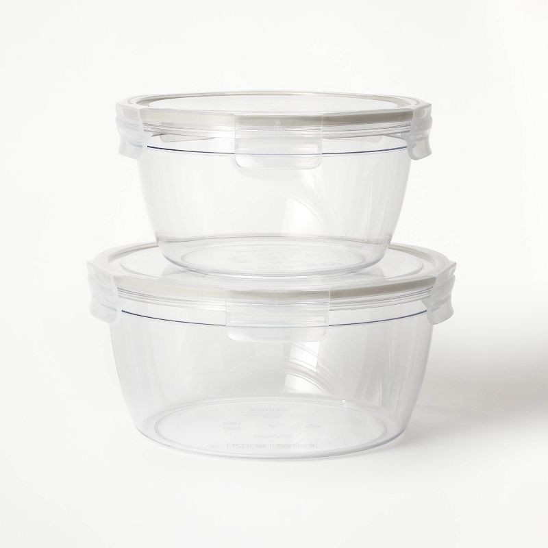 slide 1 of 4, 4pc (set of 2) 8.5 Cup and 14 Cup Tritan Plastic Round Food Storage Container Set with Lids Clear - Figmint™: Stackable, 4 ct