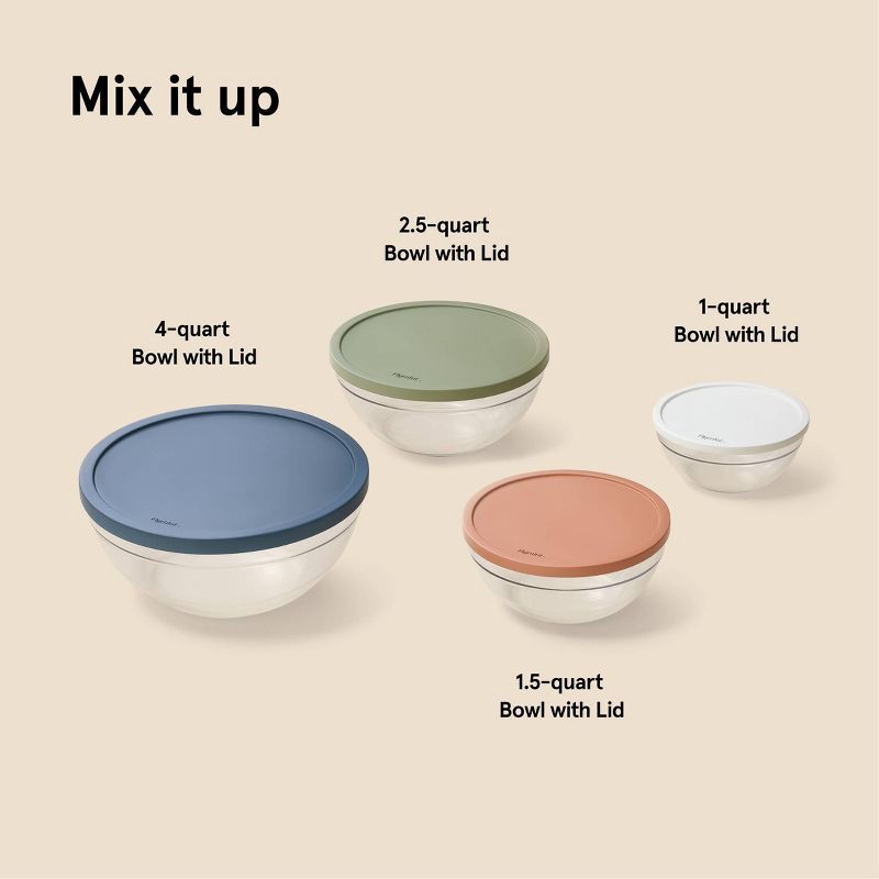 slide 5 of 5, 8pc Glass Set of 4 Mixing Bowls with Lids Clear - Figmint™: Microwave without Lid & Freezer Safe, Glass & Plastic, 8 ct