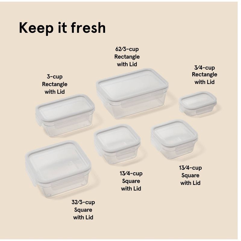 slide 6 of 6, 12pc (set of 6) Tritan Plastic Food Storage Container Set with Lids Clear - Figmint™: Stackable, Microwave-Safe, 12 ct