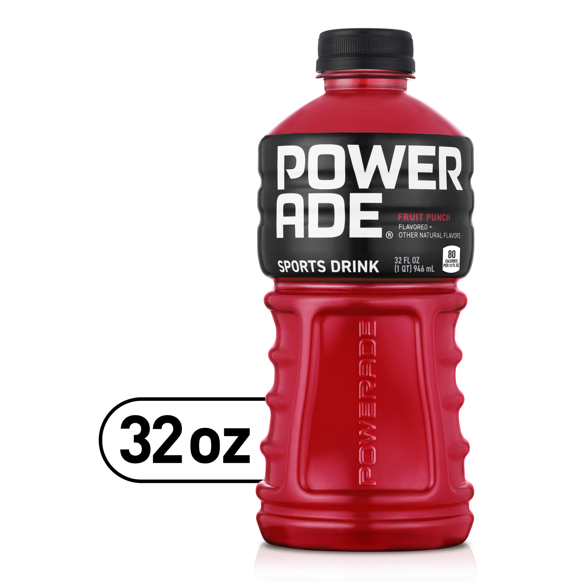 slide 1 of 4, POWERADE Fruit Punch, ION4 Electrolyte Enhanced Fruit Flavored Sports Drink w/ Vitamins B3, B6, and B12, Replenish Sodium, Calcium, Potassium, Magnesium, 32 fl oz, 32 oz