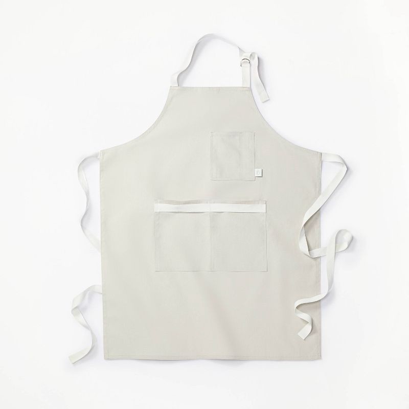 slide 1 of 4, Adult Cooking Apron Light Gray - Figmint™: Solid Cotton, Pockets, Hanging & Towel Loop, OEKO-TEX Certified, 34"x27", 1 ct