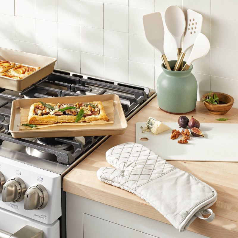 slide 2 of 3, Oven Mitt Light Gray - Figmint™: Modern Cotton Kitchen Textile, Solid Beige, Silicon Gripper, OEKO-TEX Certified, 1 ct