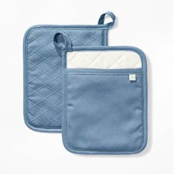 2pk Potholder Blue - Figmint™: Modern Kitchen Textiles, Cotton, Pocket & Silicon Gripper, OEKO-TEX Certified