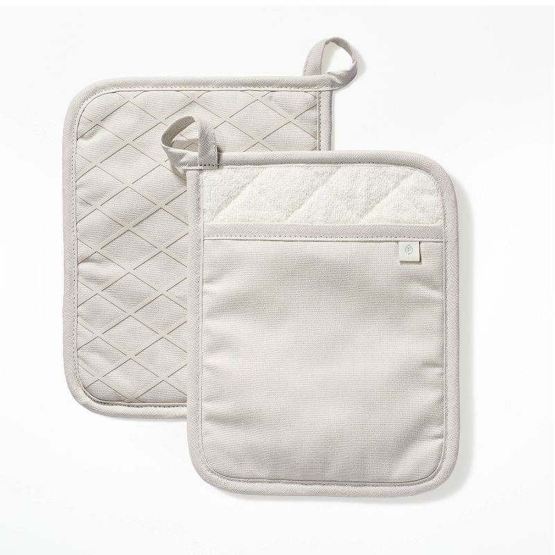 slide 1 of 3, 2pk Potholder Light Gray - Figmint™, 2 ct