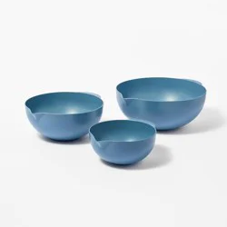 3pc Plastic Mixing Bowl Set with Pour Spots (no lids) Blue - Figmint™