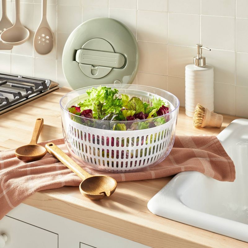 slide 2 of 4, 5qt Salad Spinner Clear - Figmint™: Large Strainer, ABS Material, Hand Wash, 3-Piece Set, 10.75" Width & Depth, 5 qt