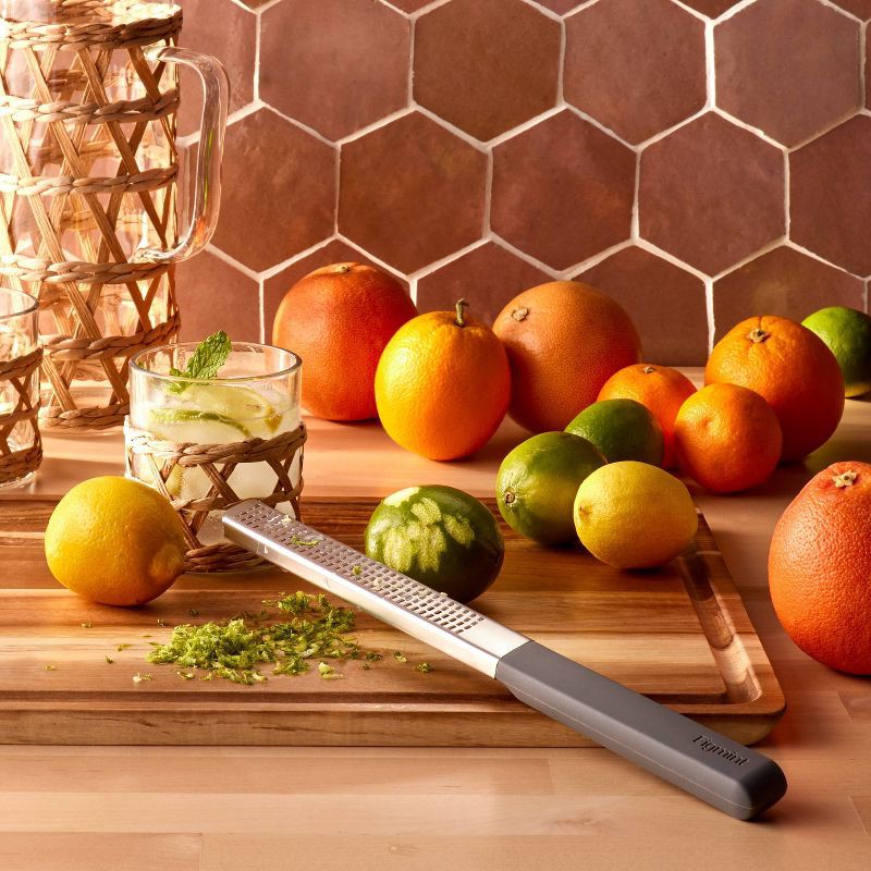 slide 2 of 3, Zester with Shield Dark Gray - Figmint™: Stainless Steel Citrus Grater, Reusable Cover, Dishwasher-Safe, 1 ct