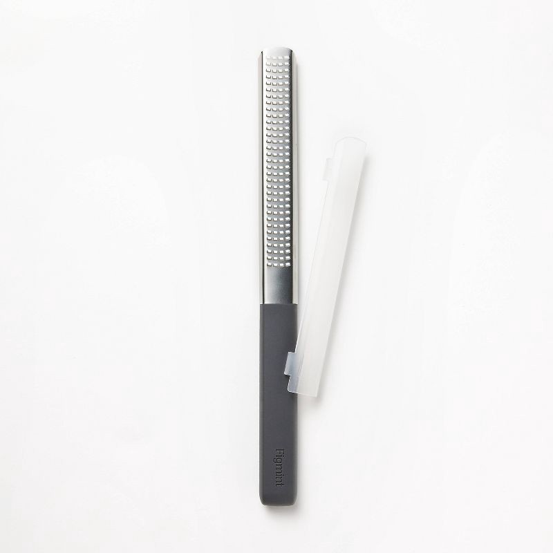 slide 1 of 3, Zester with Shield Dark Gray - Figmint™: Stainless Steel Citrus Grater, Reusable Cover, Dishwasher-Safe, 1 ct