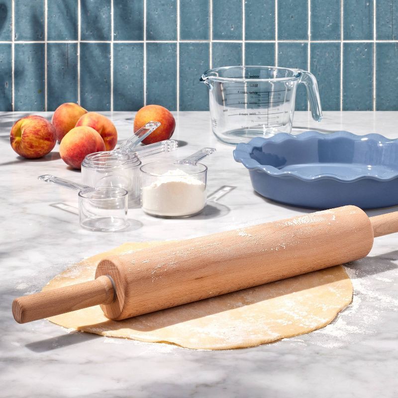 slide 2 of 4, 10" Wood Rolling Pin Light Brown - Figmint™: Handled Wooden Roller for Baking, Hand Wash, 19.24" Length, 1 ct