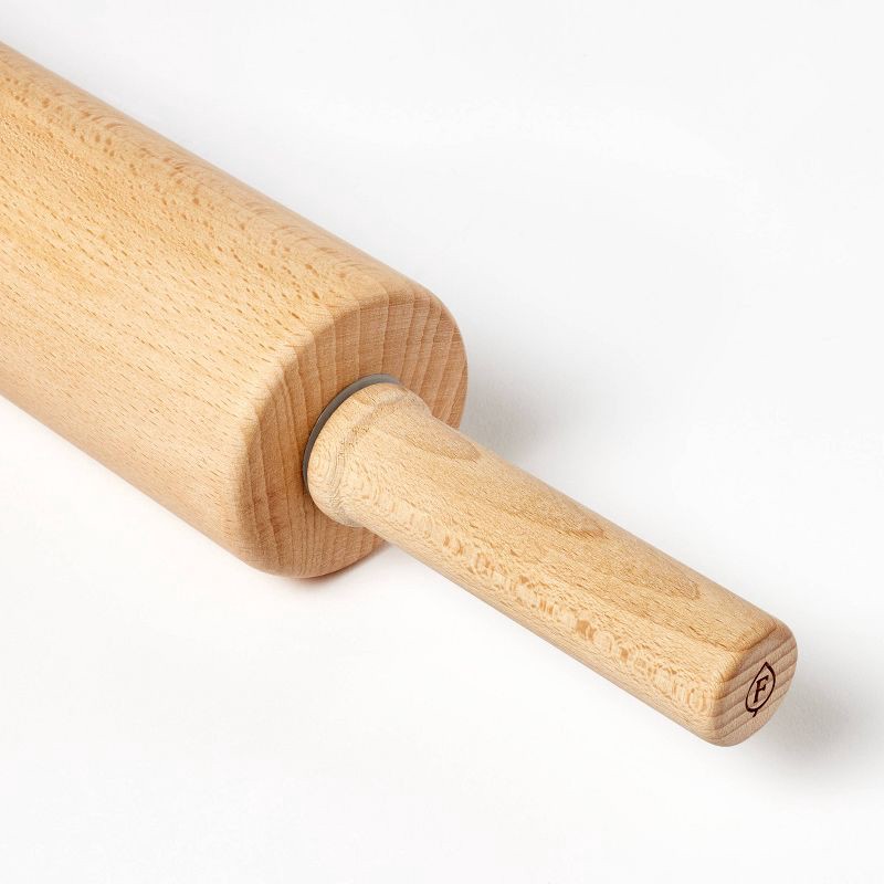 slide 3 of 4, 10" Wood Rolling Pin Light Brown - Figmint™: Handled Wooden Roller for Baking, Hand Wash, 19.24" Length, 1 ct