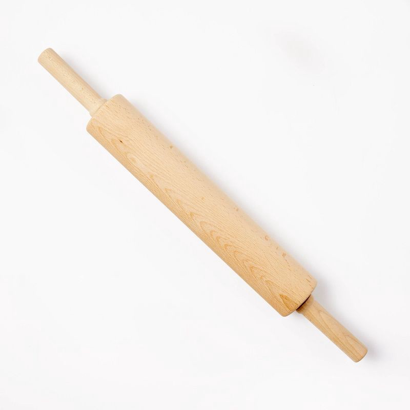 slide 1 of 4, 10" Wood Rolling Pin Light Brown - Figmint™: Handled Wooden Roller for Baking, Hand Wash, 19.24" Length, 1 ct