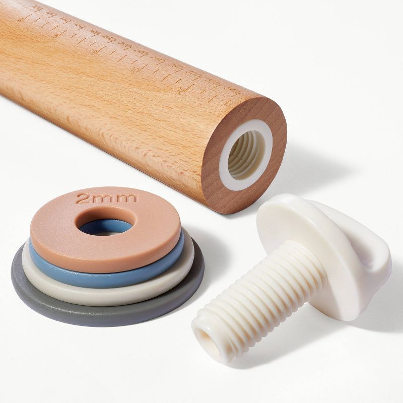 slide 3 of 7, 17.28" Adjustable Wood Rolling Pin Light Brown - Figmint™: Handled for Baking, Hand Wash, 1.16 lbs, 1.16 lb