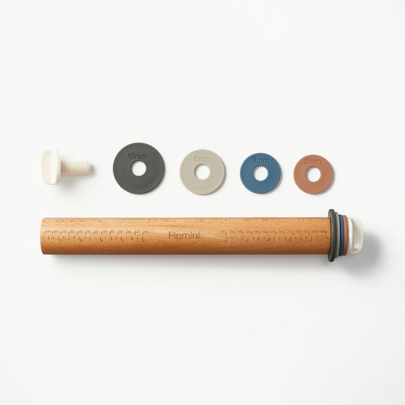slide 4 of 7, 17.28" Adjustable Wood Rolling Pin Light Brown - Figmint™: Handled for Baking, Hand Wash, 1.16 lbs, 1.16 lb